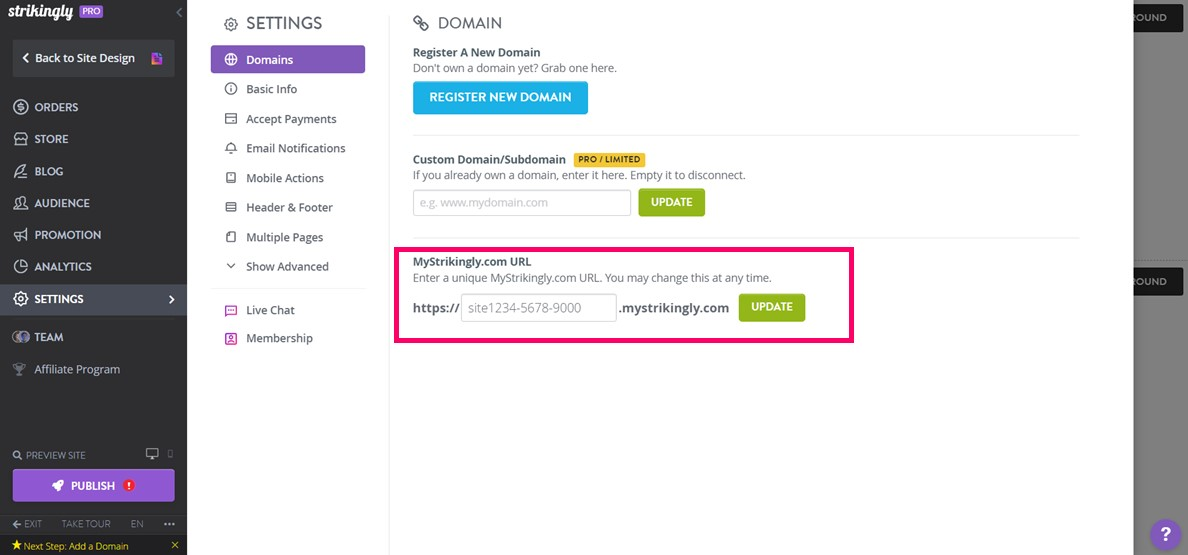 Mystrikingly URL Edit Settings Mystrikingly URL Edit Settings
